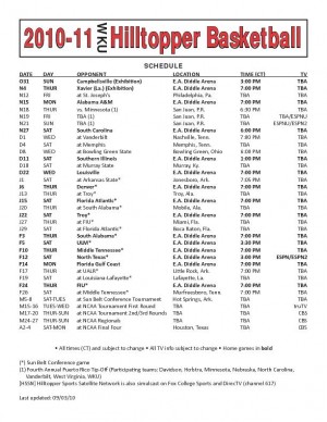 2010-2011 WKU mens basketball schedule released