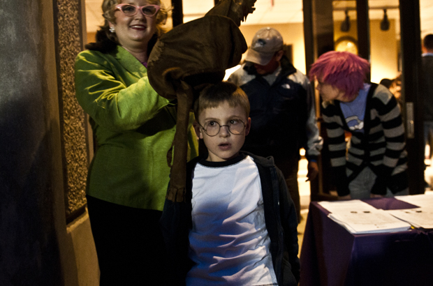 Cade Thornton, 8, of Bowling Green waits for the Hogwarts Sorting Hat to be placed on his head before entering WKU version of Harry Potters Hogwarts School of Witchcraft and Wizardry at the Kentucky Museum on Friday night during Harry Potter night. Delayna Earley/Herald