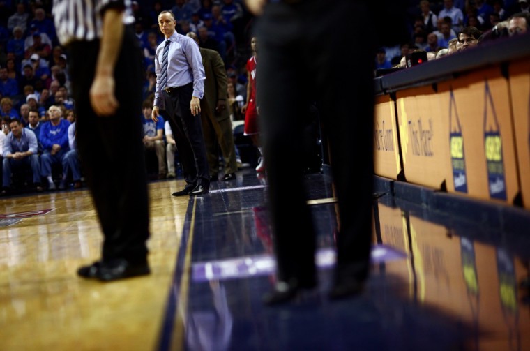 WKU Head Coach Ken McDonald looks on from the Toppers bench during Saturday nights away game against the University of Memphis at the FedEx Forum in Memphis, Tenn., December 4, 2010. WKU lost 77-61.