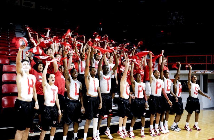 The WKU mens basketball team gathered with about 50 students
Wednesday at Diddle Arena to shoot photos for the 2011-2012 poster.
The event was announced in an email earlier that morning, and WKU
had hoped to see 400 or more students attend.
