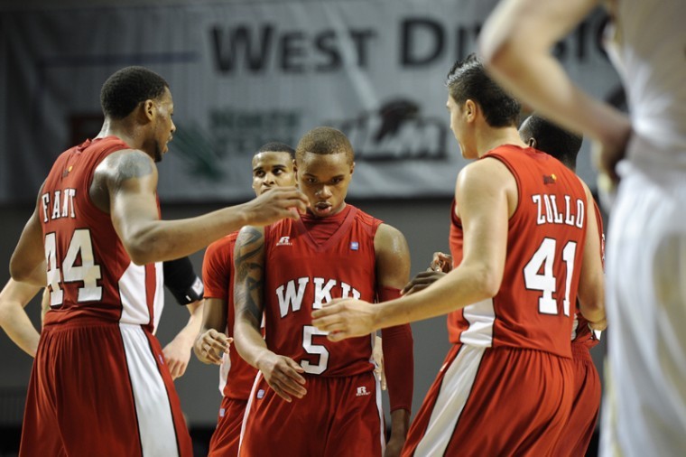 Freshmen George Fant (44), Derrick Gordon (5) and Vinny Zollo (41) have all played vital roles in WKU's run to the Sun Belt Conference Tournament championship game.
