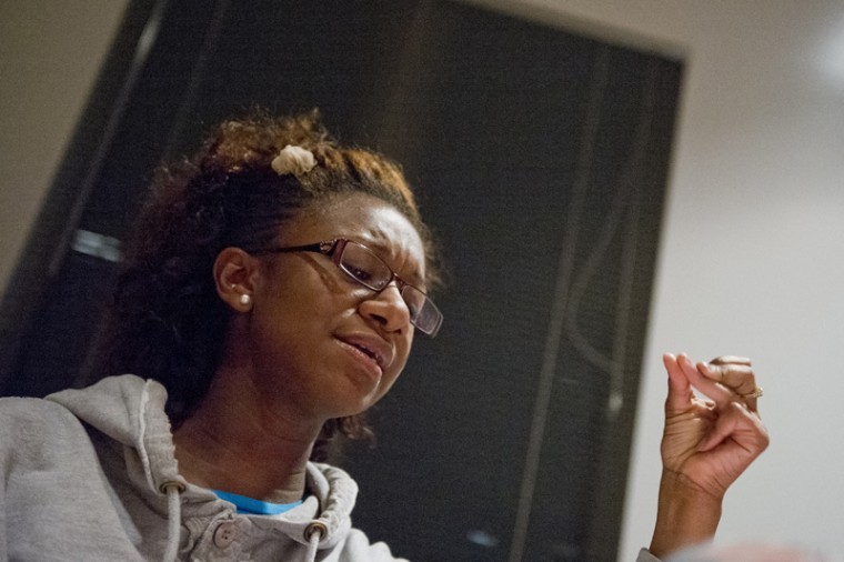 Nashville junior Mariah Tibbs practices with Amazing Tones of Joy, a student-led gospel choir that performs throughout the state, Tuesday at the Baptist Campus Ministry.
