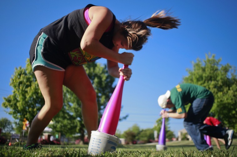 Louisville sophomore Sierra Boldin, member of the Sigma Kappa sorority, participates in the Greek Games on Thursday during Greek Week at WKU. My favorite of of the events is being with my sisters and getting to compete with other Greek organizations, Boldin said.
