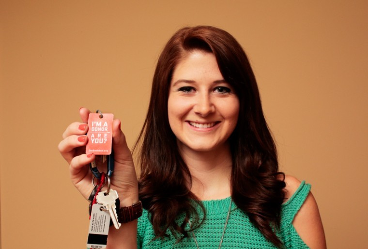 Bowling Green senior Taylor White holds a keychain given to her when she signed up to join the bone marrow donor registry.
