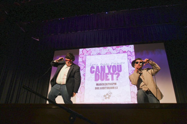 J.D. Biddle, left, 22 and Andy Wilson, 19, were the opening act of Sigma Kappas Can You Duet? show, which raised money for Alzheimers research. We didnt decide to do this until about 9 p.m. last night, Biddle said. We sing it a lot around the house…and just thought itd be fun.
