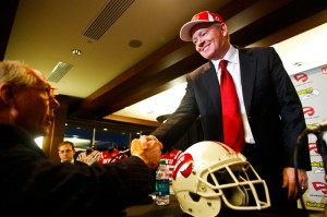 Bobby+Petrino+meets+with+Hilltopper+fans+and+students+after+being+announced+as+the+new+football+coach+at+Smith+Stadium+on+Dec.+10.%0A