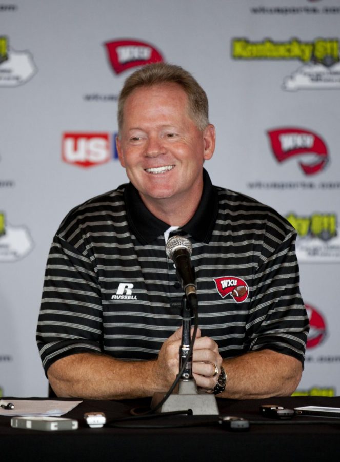 Bobby+Petrino+talks+to+reporters+during+a+press+conference+at+Smith+Stadium+on+Saturday%2C+August+10.+%28Shelby+Mack+%2F+Herald%29