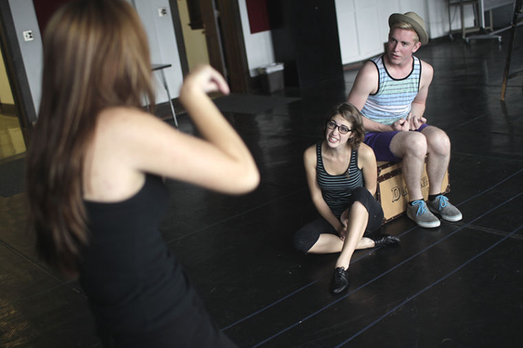 Florence Senior Nic Bagnum and Berea Freshman Olivia Jacobs rehearse with Greenwood High School student Lora White for their play Arkansas Bear. The Theatre for Young Adults will perform the play for school children October 18-20.