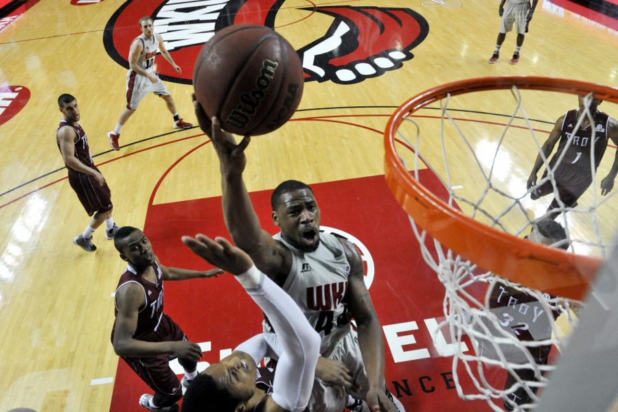 WKU junior forward George Fant lays the ball up to the rim during WKUs win over Troy of 81-76 on Thursday Feb. 13, 2014 at Diddle Arena in Bowling Green, Ky. (Jeff Brown/HERALD)