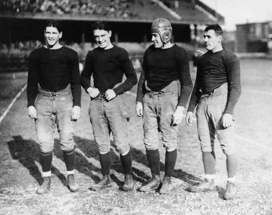 The Four Horsemen of Notre Dame — Elmer Layden (from left), James Crowley, Don Miller and Harry Stuhldreher — were considered the great backfield ever assembled. But in their three years, Notre Dame lost only two games — both to Nebraska in Lincoln.
