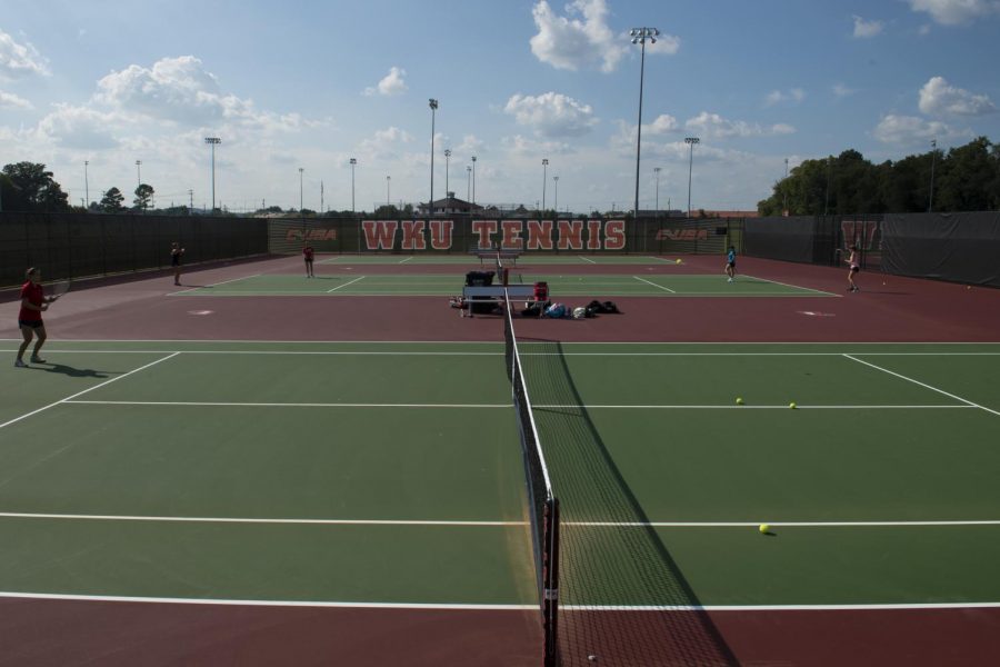 The WKU womens tennis team practices on the newly constructed tennis courts at South Campus. The courts are intended for use by the WKU tennis team and intramural sports.