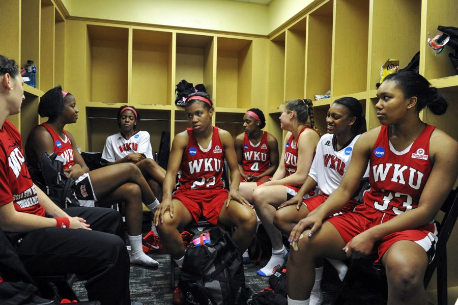 The Lady Toppers recuperate in their locker room after their 87-74 loss to Baylor during the first round of the 2014 NCAA Divison I Womens Basketball Championship at the Ferrell Center in Waco, Texas on Saturday. (Jeff Brown/HERALD)