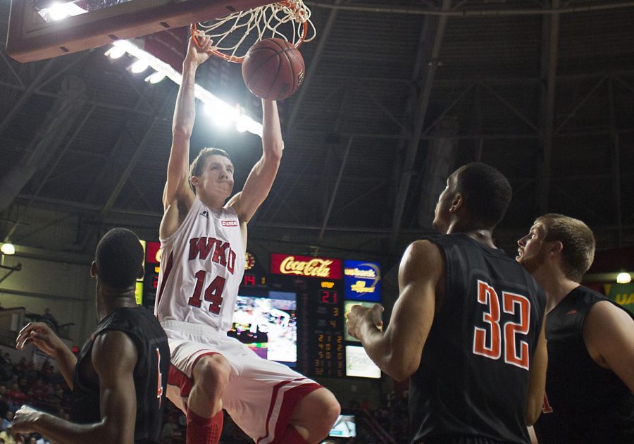 WKU sophomore Ben Lawson slam dunks for an easy two during the teams matchup against UTEP.