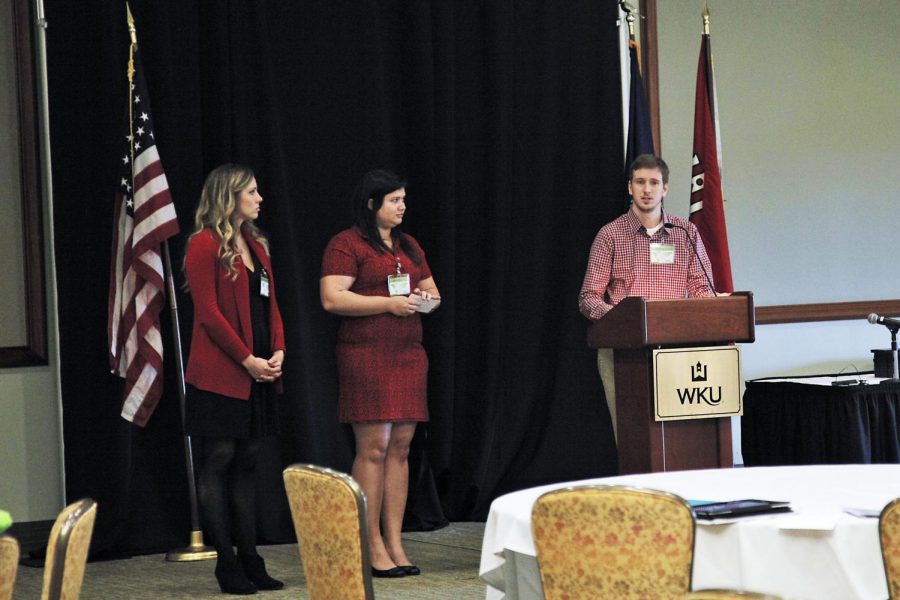 Kassie Mitchell, Trenton Ackerman and Jenna Woosley give presentations on how to maximize your study abroad experience. When packing for my trip I ended up packing way too much,” Ackerman said on March 28, 2015 at the Kincely Conference Center during the the Study Abroad symposium. Ashley Cooper/HERALD