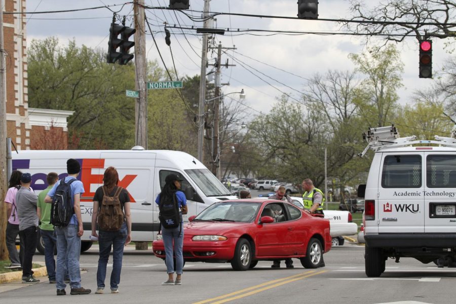 A female pedestrian was hit in the crosswalk at the intersection of Normal Drive and Regents Ave. on Thursday, April 2. Brandon Carter/HERALD
