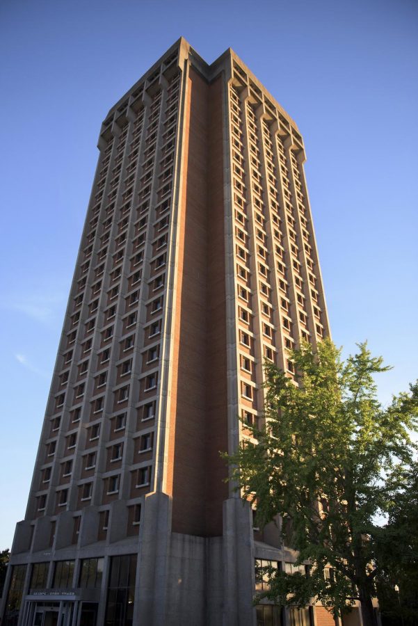 Pearce-Ford Tower, an all-female dorm that houses 857, is located on the south end of campus. Matt Lunsford/HERALD
