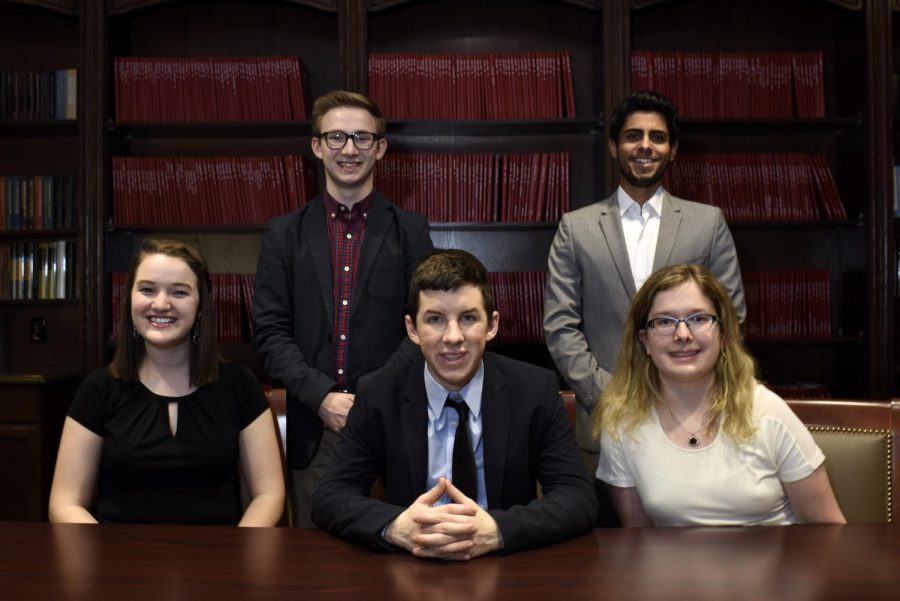 Members of the Model Arab League (from left to right) sophomore Alexandria Knipp, freshman Noah Stevens, senior Chris McKenna, senior Hatim Alamri and junior Ella Shipp were all honored at the regional conference for the Model Arab League at Miami University in Oxford, Ohio. Essentially its like a Model U.N. conference but the focus is on Arab nations, Knipp explained. Jennifer King/HERALD