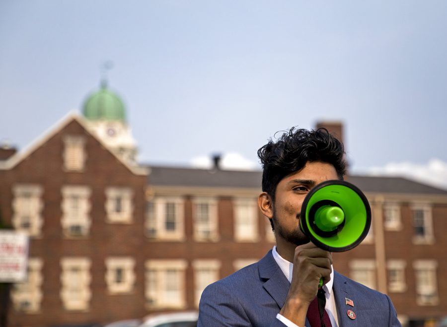 Francisco Serrano, a junior from Bowling Green leads the march in protest of Trump’s decision to end DACA on Tuesday. Serrano says the people on DACA want to do nothing more than contribute to America. “Many of them are students, many of them are tax paying workers and they just want to be able to live the American dream.”