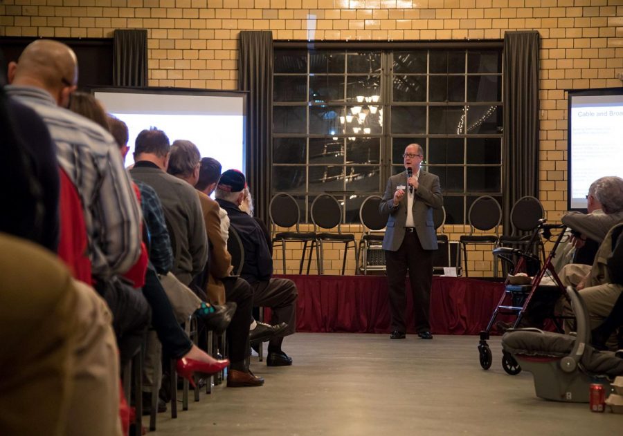 Mark Iverson, general manager of Bowling Green Municipal Utilities, speaks at the first Bowling Green Civic Assembly meeting on Feb. 22 at La Gala. Members of the community were invited to make suggestions and vote on ideas for improving the Bowling Green area.