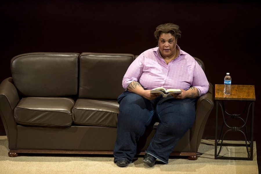 Roxane Gay reads excerpts from her book Hunger as part of WKUs Cultural Enhancement Series at Van Meter Hall on Feb. 8. Gay opened the floor to audience questions and participated in a book signing after the event.