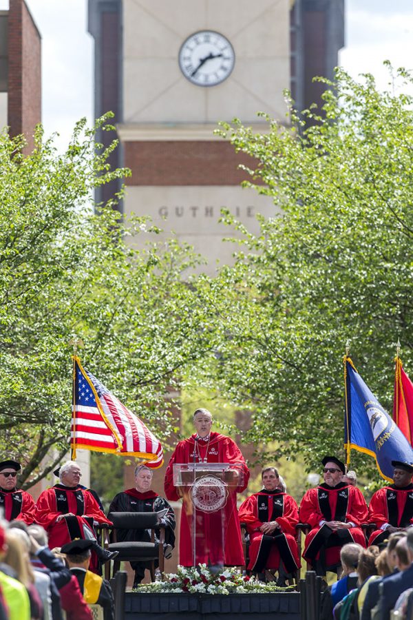 President Caboni is instated as the tenth president of WKU at his Investiture in Centennial Mall on April 27. Sometimes the circumstances of our journey may make it feel like a uphill climb, but then again we are on a hill, arent we, Caboni said.