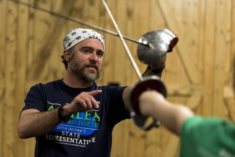 Stephen Fisher teaches theatrical fencing April 10 at the Bowling Green Parks and Recreation Center.