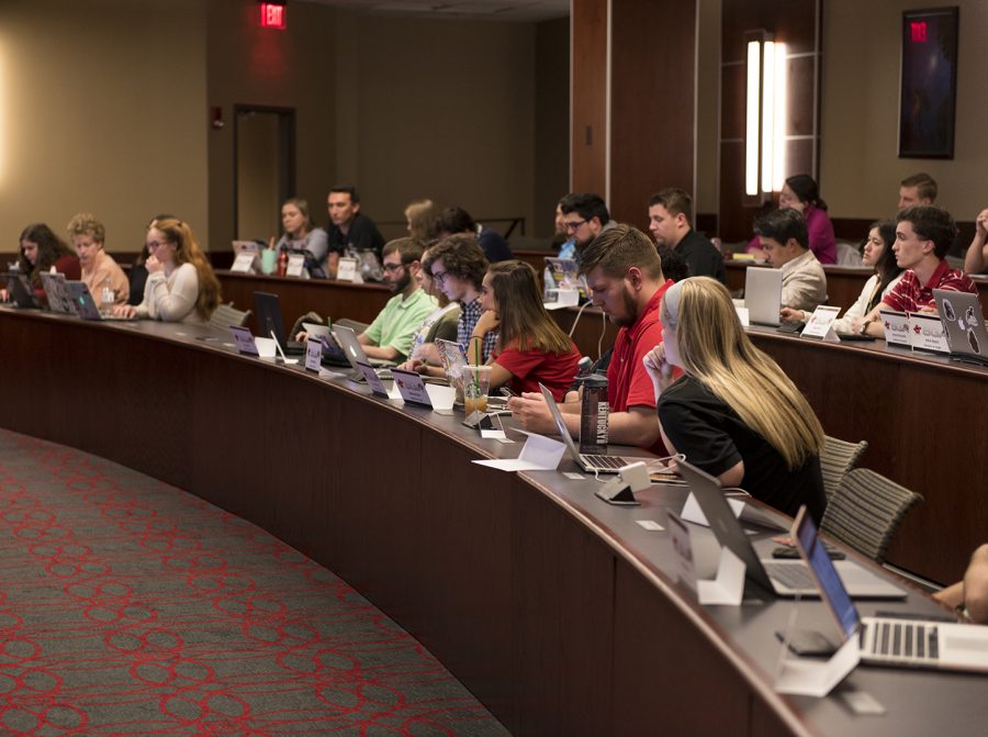 The SGA meets on Feb. 27 in the SGA chambers in Downing Student Union. They discussed the recent budget cuts and ideas on what that would consist of in the future as well as the dining contract with Aramark.