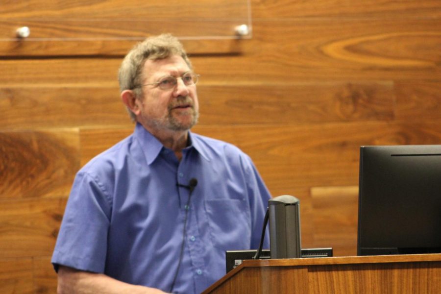 J. Michael Kosterlitz, 2016 Nobel Laureate in Physics, speaks about his career and his research in topology at the 33rd Summer Conference on Topology and its Applications in the Ogden College Hall auditorium on Tuesday, July 17.