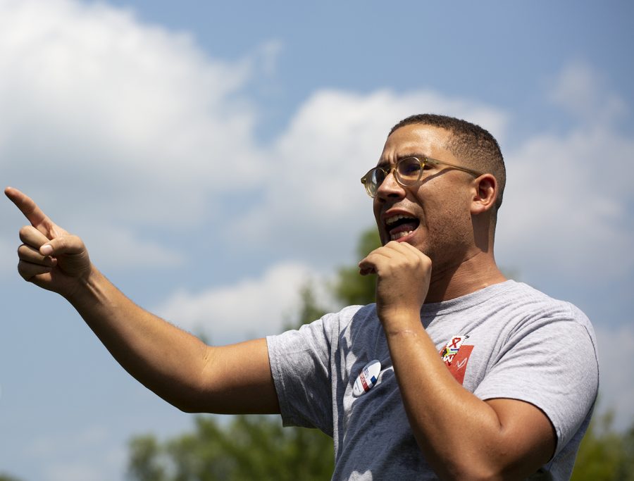 Jared Mollenkof, a member of a Black Lives Matters group in Nashville, speaks to the crowd at Circus Square Park on Saturday.