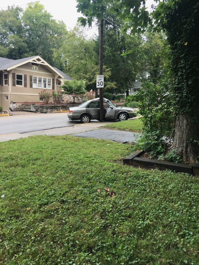 A car hit a telephone pole Monday, Sept. 17 morning on Chestnut Street. The area was blocked for about two hours after the accident. Photo provided by Meghan Ashley