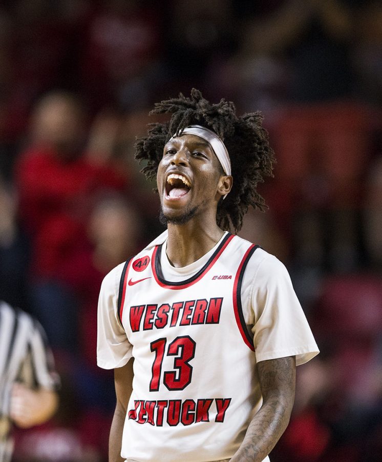 WKU+guard+Taveion+Hollingsworth+%2813%29+celebrates+after+scoring+during+the+game+against+Old+Dominion+on+Saturday%2C+Feb.+24%2C+2018.+Hollingsworth+scored+20+points+and+played+33+minuets.