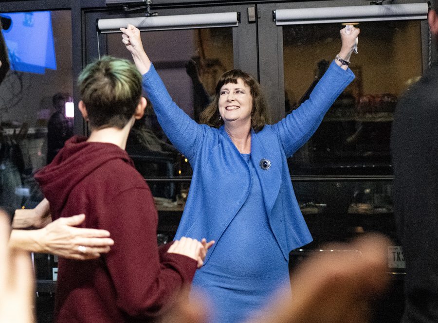 Patti Minter walks into Preservation Tasting Room and Bottle Shop to announce her victory in the 2018 midterms.