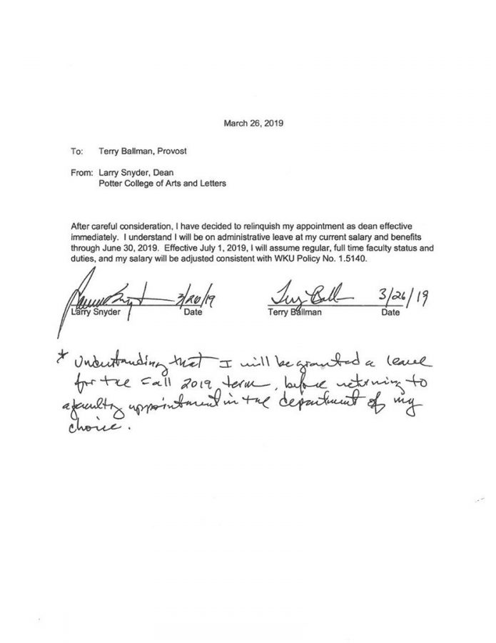 Larry Snyders resignation letter, which was obtained by the Herald through an open records request. 