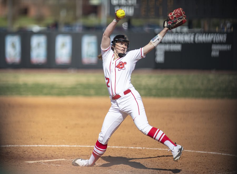 Junior Pitcher Kelsey Aikey pitches during WKUs game against Charlotte at the WKU Softball Complex beginning March 23 in Bowling Green. Aikey was just named Conference USA Pitcher of the Week
