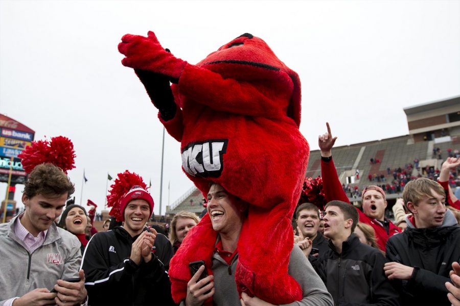 A+WKU+fan+holds+up+Big+Red+after+WKUs+58-44+victory+over+Louisiana+Tech+at+the+Conference+USA+Championship+on+Dec.+3%2C+2016+at+L.T.+Smith+Stadium.+Kathryn+Ziesig%2FHERALD