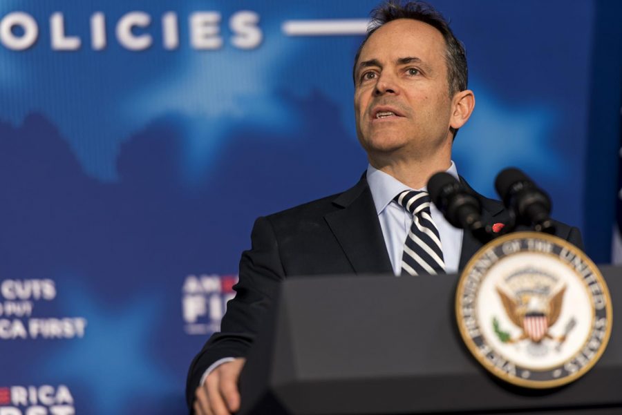 Gov.+Matt+Bevin+introduces+Vice+President+Mike+Pence.+He+was+a+man+that+was+supportive+of+me+because+we+shared+certain+core+values%2C+Bevin+said+about+Pence%2C+Things+that+we+believe+the+principles+of+America+were+founded+upon.