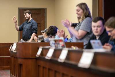 Isaac Keller gets sworn in as Chief Justice during a Student Government Association meeting in Downing Student Union on April 9, 2019.