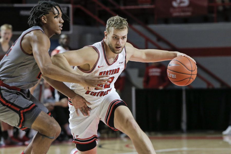 WKU+redshirt+junior+forward+Carson+Williams+%2822%29+dribbles+the+ball+against+Austin+Peay+on+in+E.+A.+Diddle+Arena+on+Saturday%2C+Nov.+9%2C+2019.
