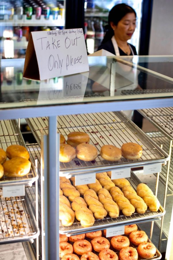 The Great American Donut Shop in Bowling Green moves to accepting takeout orders only on March 16, 2020, closing off their dining area after Gov. Andy Beshear orders all restaurants to close to slow the spread of the coronavirus.