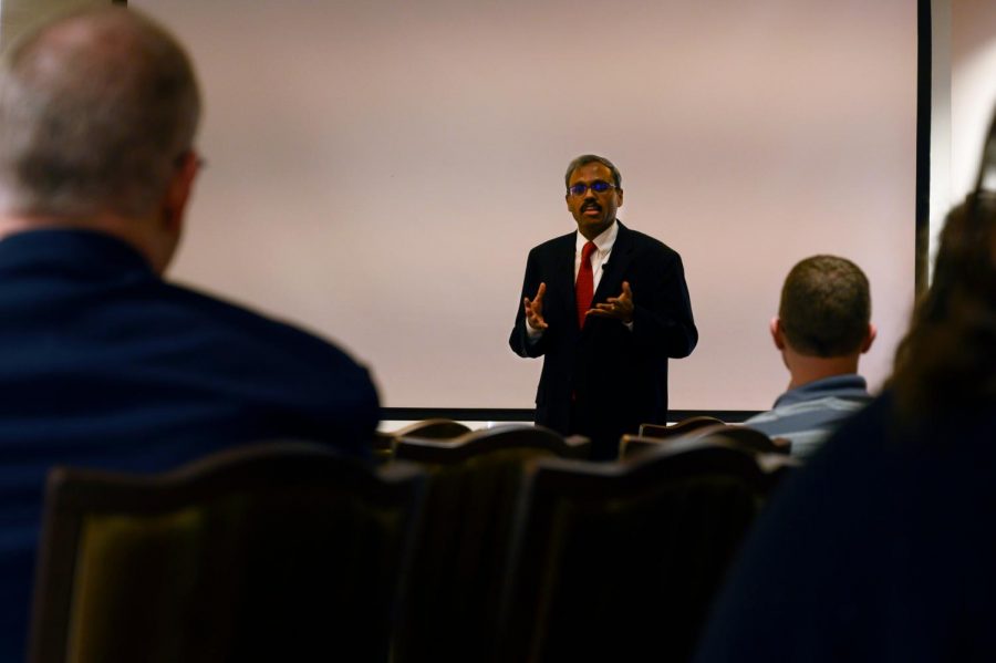Ranjit Koodali speaks to Western Kentucky University (WKU) faculty and staff about what he would do as the new Provost on March 4, 2020 in the WKU Honors College Ballroom.