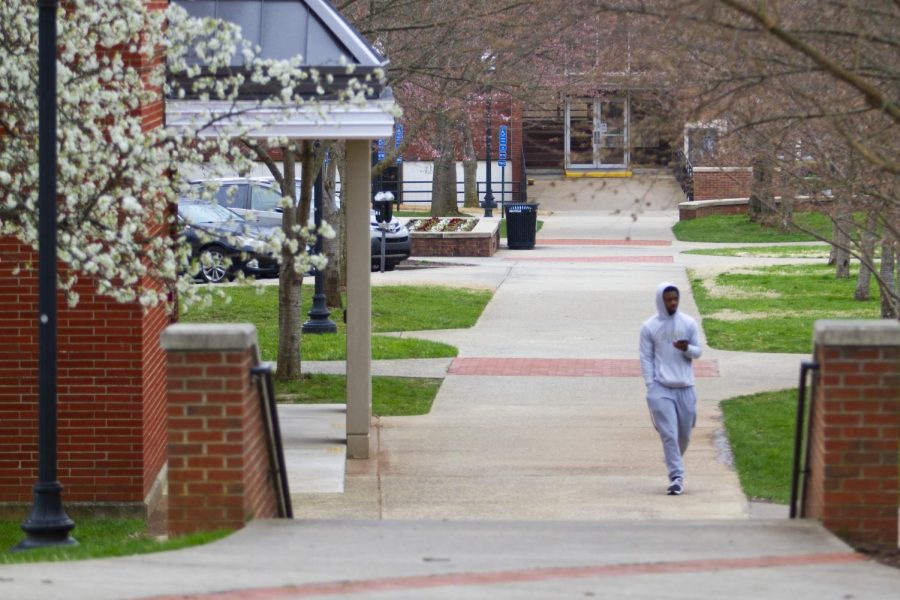 A person walks the WKU campus on Monday, March 16.