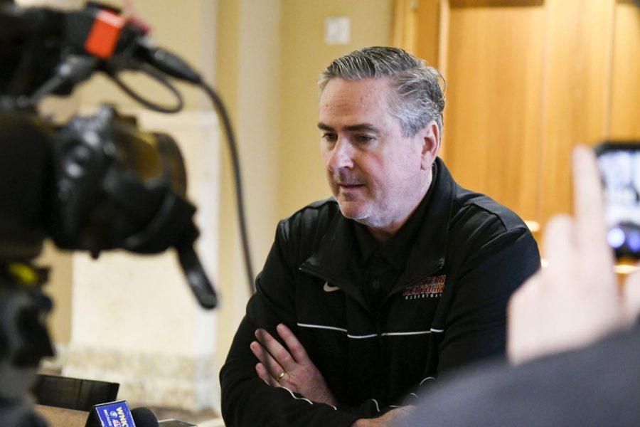 WKU men’s basketball head coach Rick Stansbury addresses the media following the announcement of the cancellation of the Conference USA basketball tournament due to Covid-19 concerns on March 12, 2020.