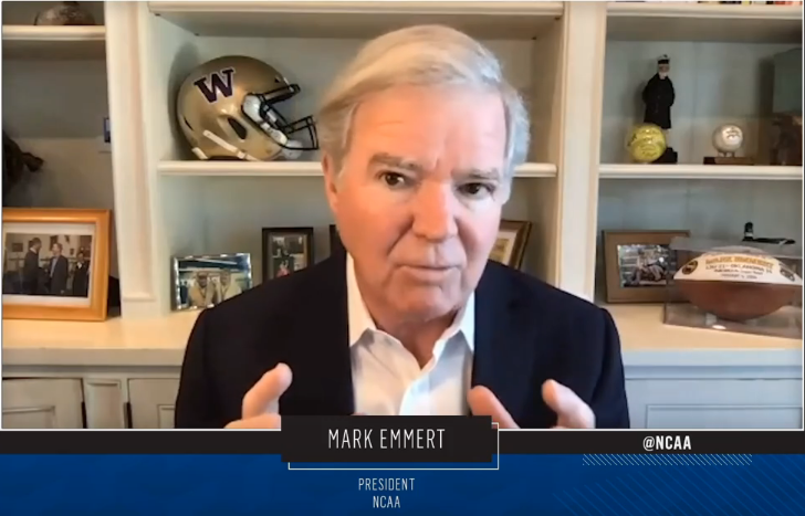 Mark Emmert addressing the latest update on NCAA fall sports via digital conference. 
