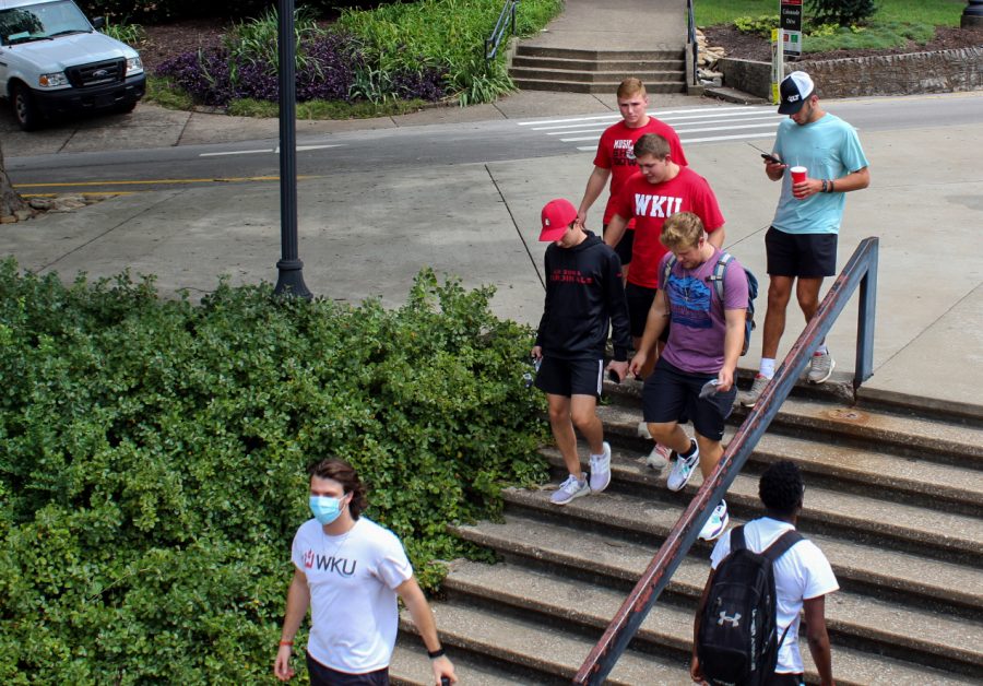 Students head back their residence halls after lunch on Friday, Sept. 4, 2020. The majority of campus food options are still open while implementing social distancing protocols in an effort to slow the spread of COVID-19.