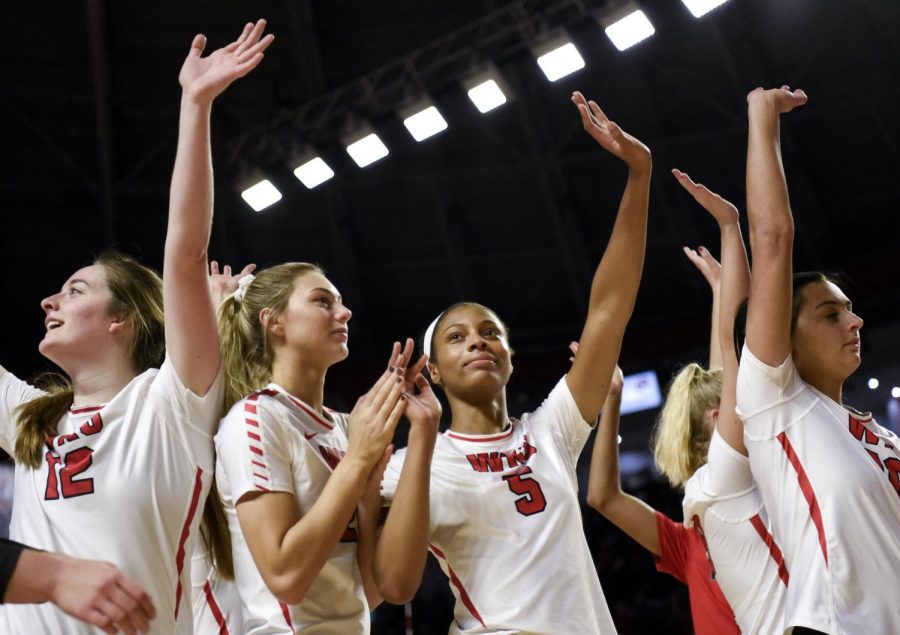 WKU sophomore Lauren Matthews (5) waves to a record-breaking crowd following the Lady Toppers NCAA Volleyball Tournament First Round match against Kennesaw State in Diddle Arena on Dec. 5, 2019. The Lady Toppers swept the Owls, 3-0.