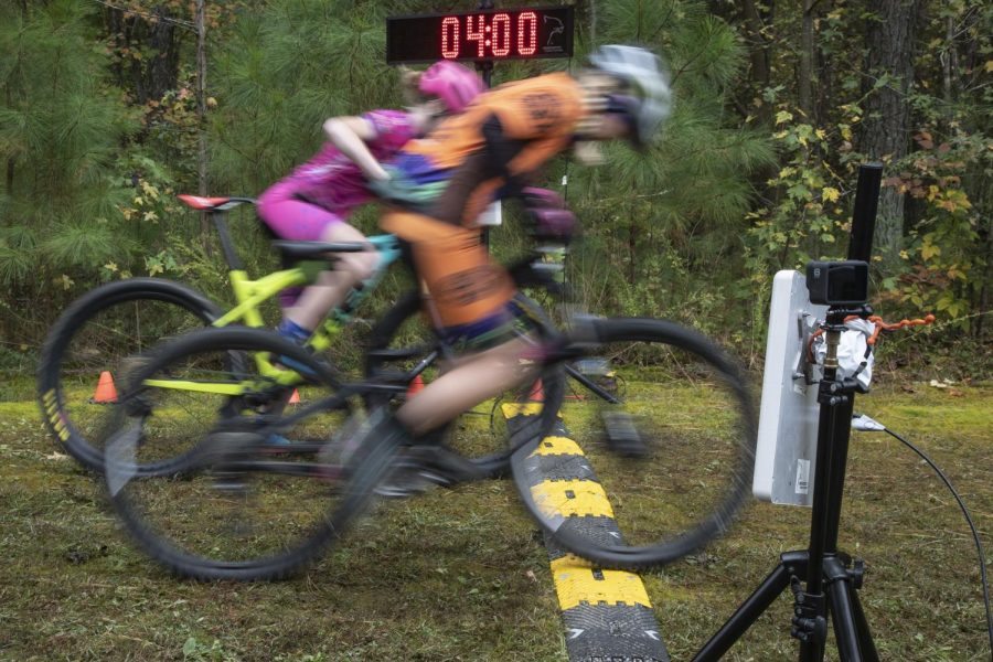 Two women bikers start the race after the men hit the trails in the mountain bike competitions during the eighth annual Trailfest hosted by Graves Gilbert on October 24, 2020 at the Twisted Oliver trails.