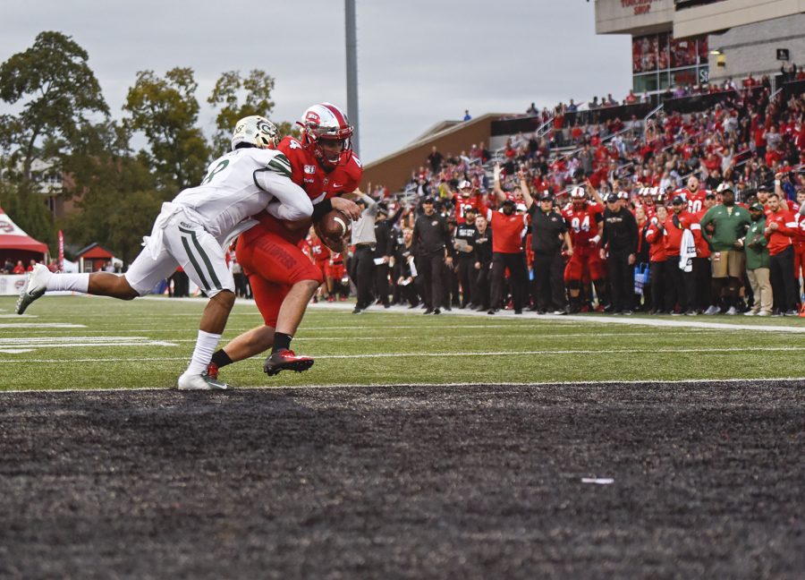 Quarterback Ty Storey scores a touchdown that led the Western Kentucky University Hilltoppers their victory against the Charlotte 49ers on Saturday October 19, 2019. The Hilltoppers homecoming game ended with a score of 30-14 in their favor.