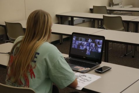 A WKU Student attends class on Zoom.
