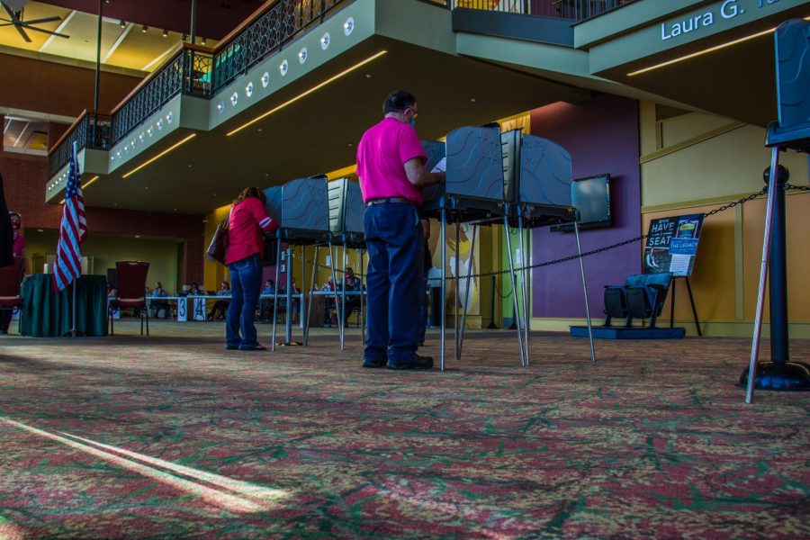 A voter inside of SKyPAC during the available early voting period. 