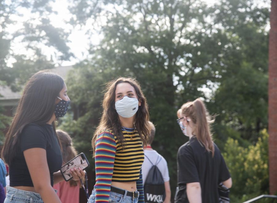 A socially-distanced parade of new students wandered WKU’s campus Saturday, August 22. WKU students are adjusting to the new campus rules according to WKU’s restart plan, including the requirement of masks in all shared public spaces on campus.